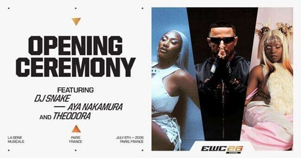 Aya Nakamura, DJ Snake và Theodora sẽ mở màn Esports World Cup 2026 tại Paris